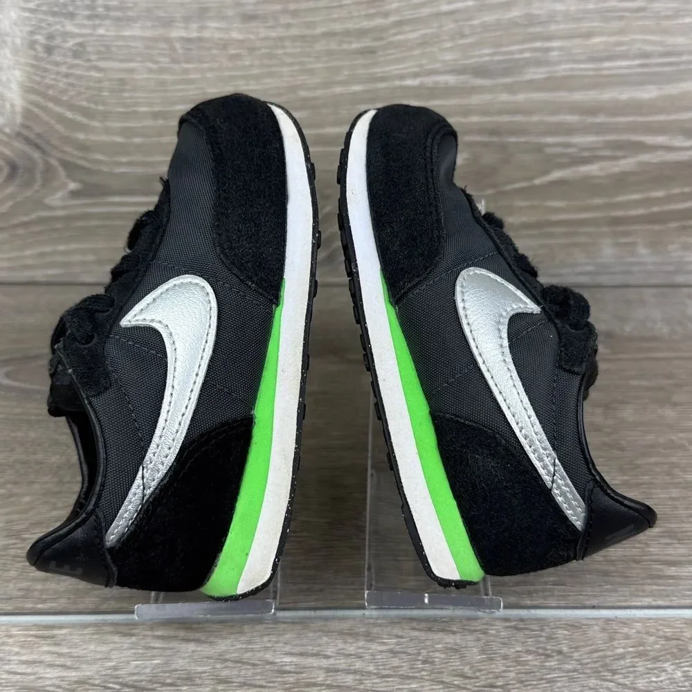 Nike Waffle Trainer 2 Toddler Boy Sz 8 Black Silver Green Low Lace Up Sneakers